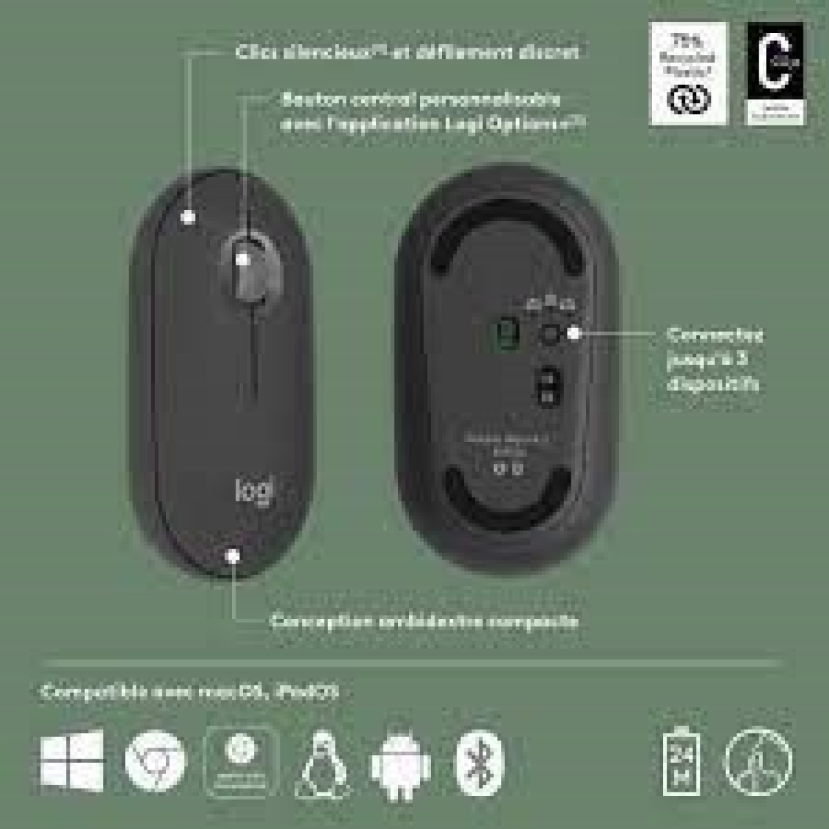 Souris Logitech Peblle Mouse 2 M50s sans fil graphite
